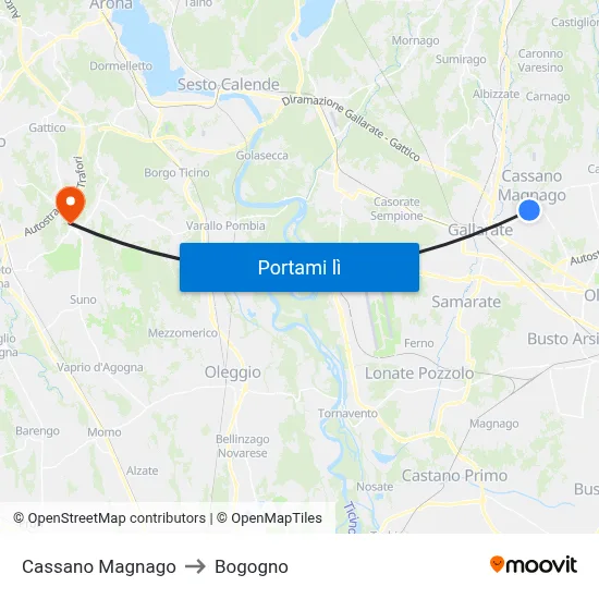 Cassano Magnago to Bogogno map