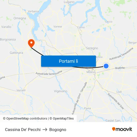 Cassina De' Pecchi to Bogogno map