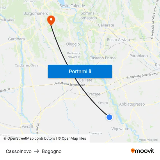 Cassolnovo to Bogogno map
