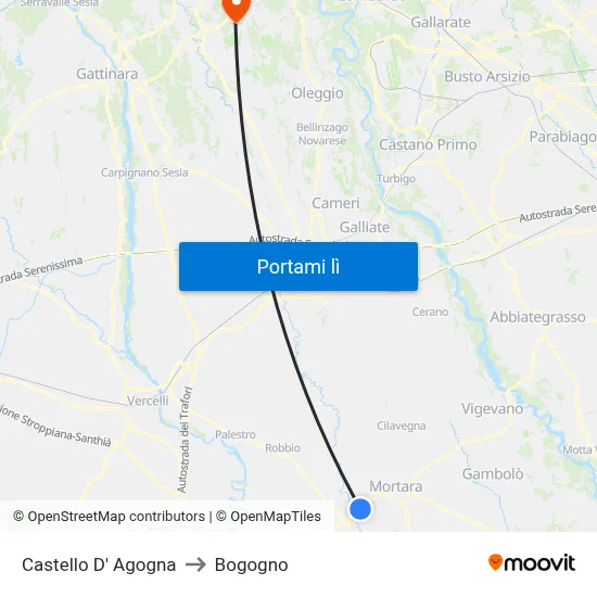 Castello D' Agogna to Bogogno map