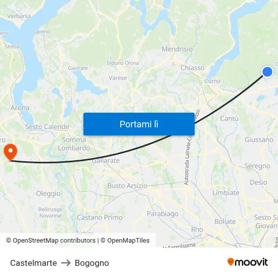 Castelmarte to Bogogno map