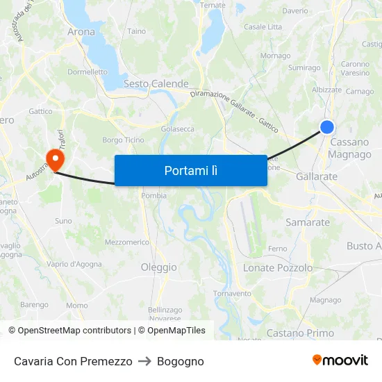 Cavaria Con Premezzo to Bogogno map