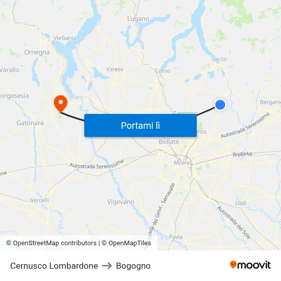 Cernusco Lombardone to Bogogno map