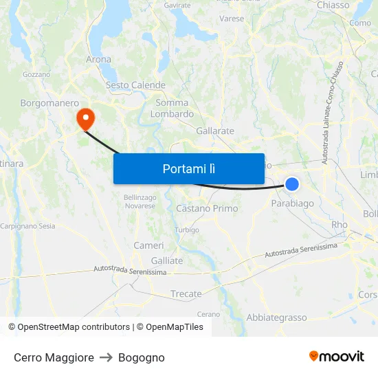 Cerro Maggiore to Bogogno map