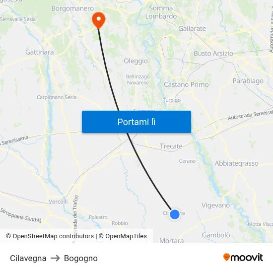 Cilavegna to Bogogno map