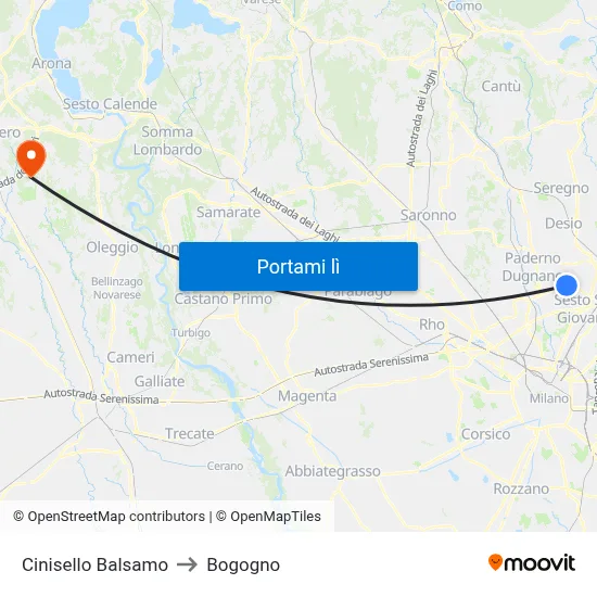 Cinisello Balsamo to Bogogno map
