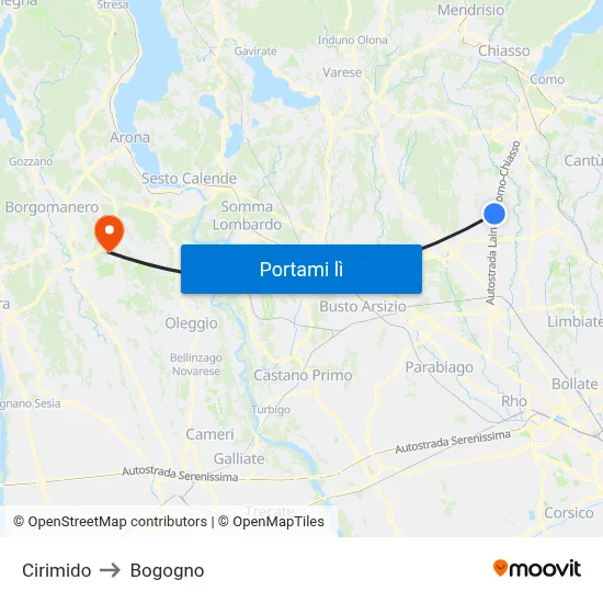 Cirimido to Bogogno map