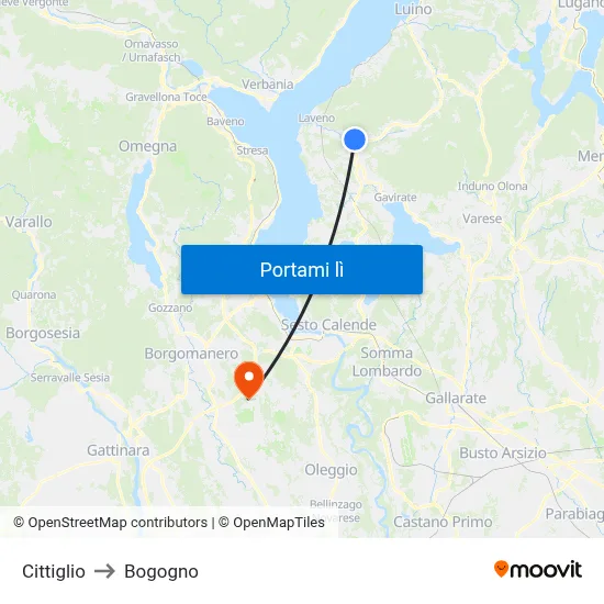 Cittiglio to Bogogno map