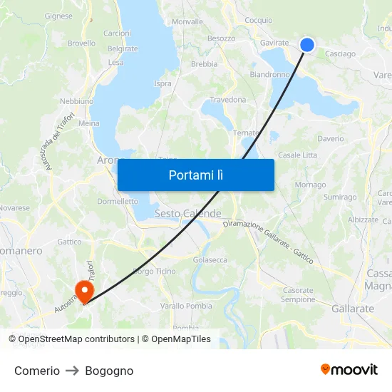Comerio to Bogogno map
