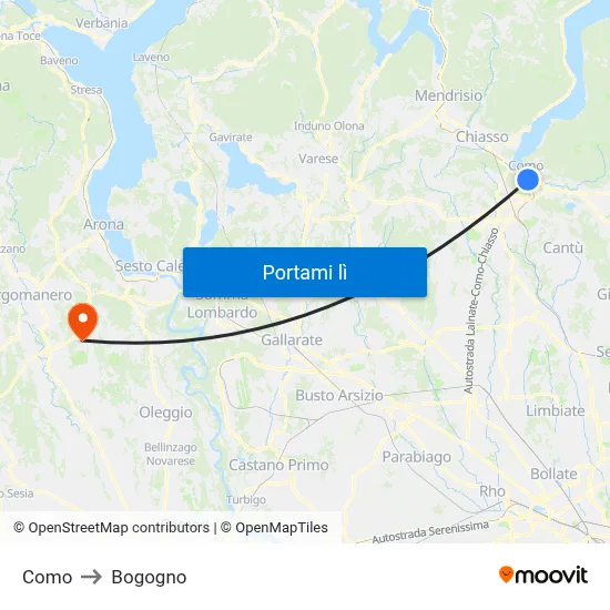 Como to Bogogno map
