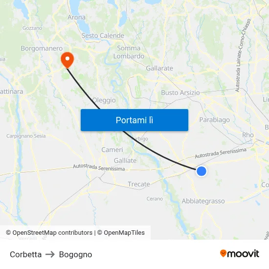 Corbetta to Bogogno map
