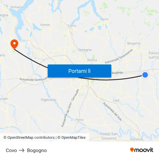 Covo to Bogogno map