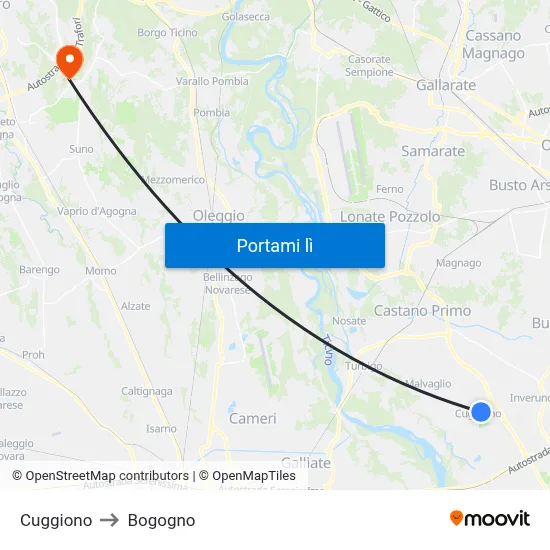 Cuggiono to Bogogno map