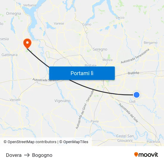 Dovera to Bogogno map