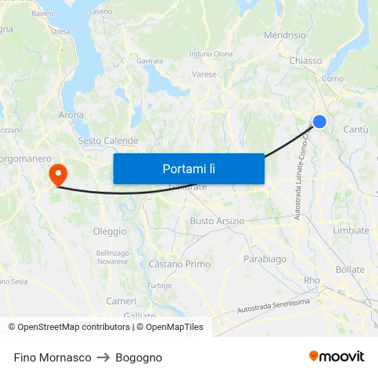 Fino Mornasco to Bogogno map