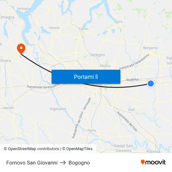 Fornovo San Giovanni to Bogogno map