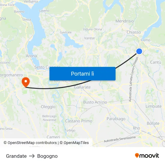 Grandate to Bogogno map