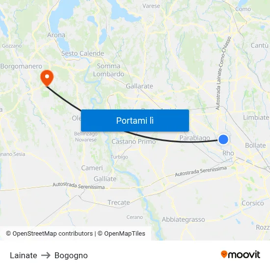 Lainate to Bogogno map