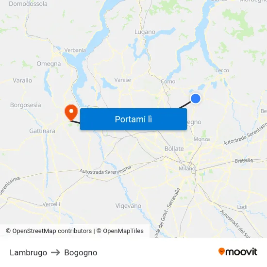 Lambrugo to Bogogno map