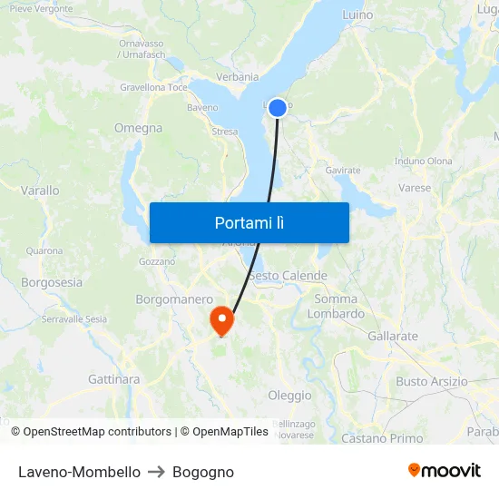 Laveno-Mombello to Bogogno map