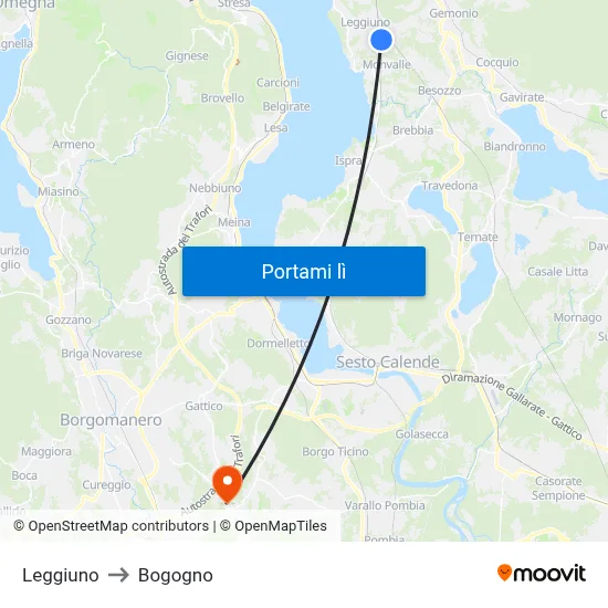 Leggiuno to Bogogno map