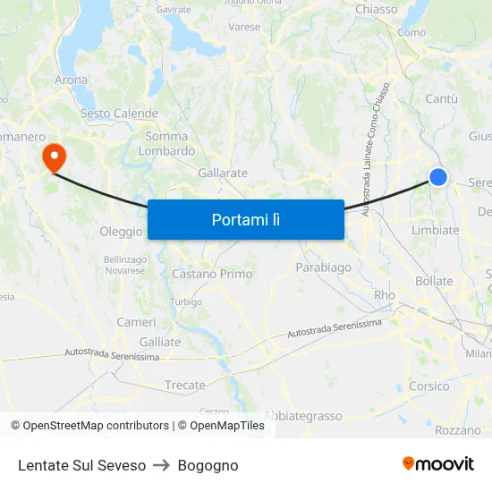 Lentate Sul Seveso to Bogogno map
