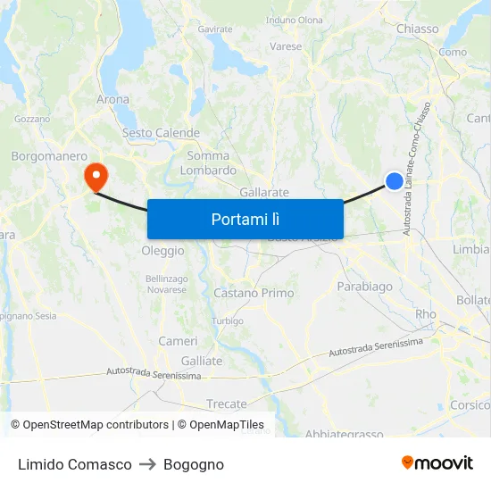 Limido Comasco to Bogogno map
