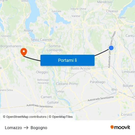 Lomazzo to Bogogno map