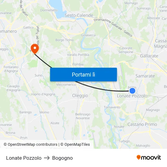 Lonate Pozzolo to Bogogno map