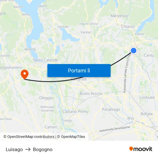 Luisago to Bogogno map