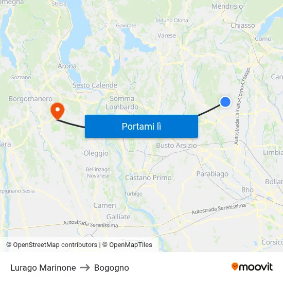 Lurago Marinone to Bogogno map