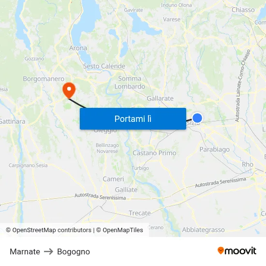 Marnate to Bogogno map