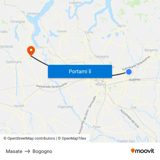 Masate to Bogogno map