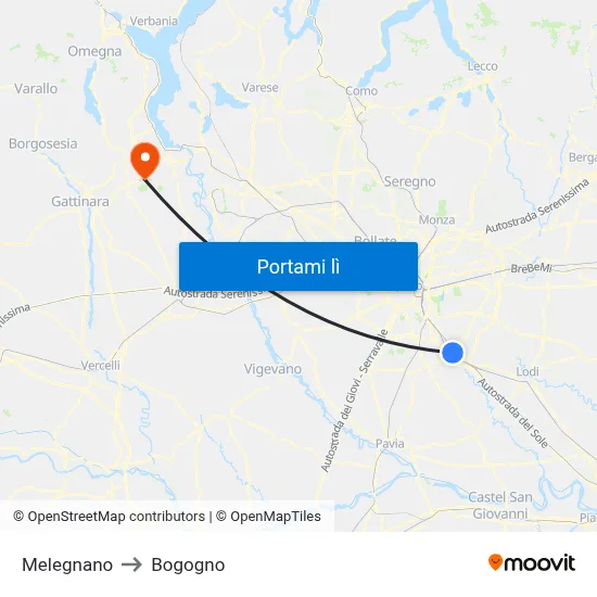 Melegnano to Bogogno map