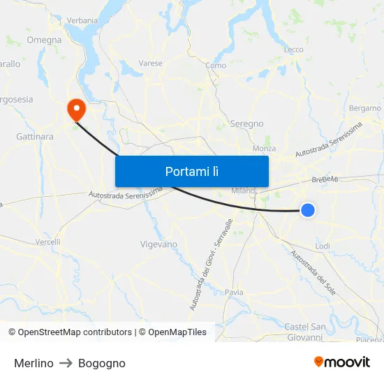 Merlino to Bogogno map