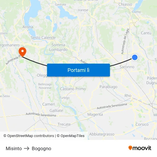 Misinto to Bogogno map