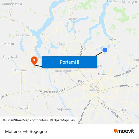 Molteno to Bogogno map