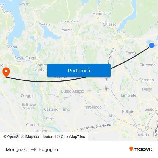 Monguzzo to Bogogno map