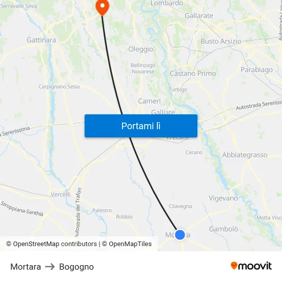 Mortara to Bogogno map