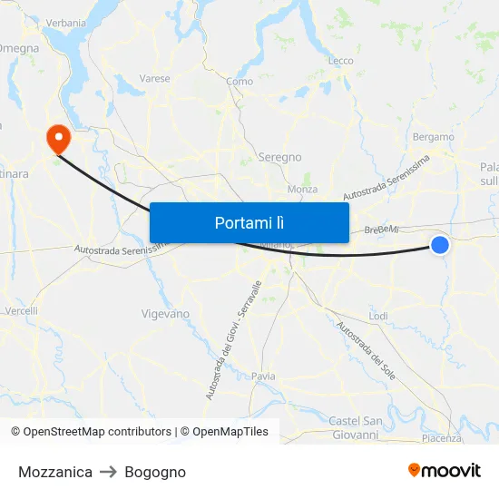 Mozzanica to Bogogno map