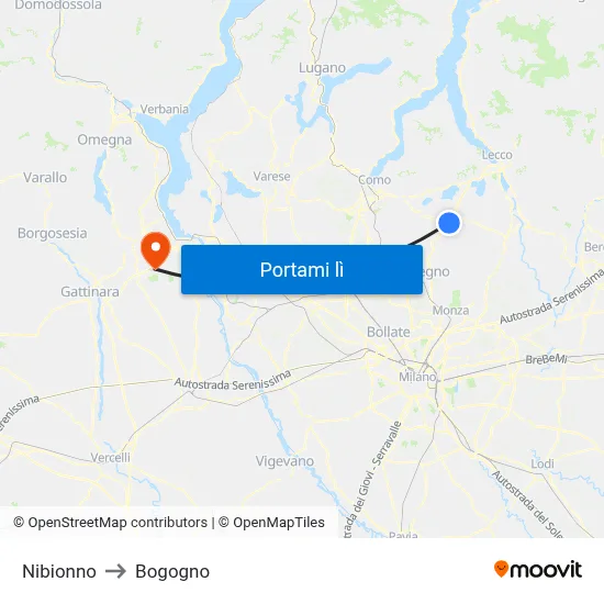 Nibionno to Bogogno map