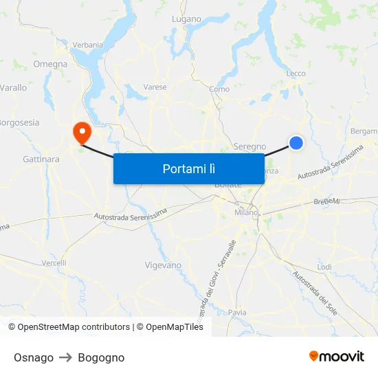 Osnago to Bogogno map