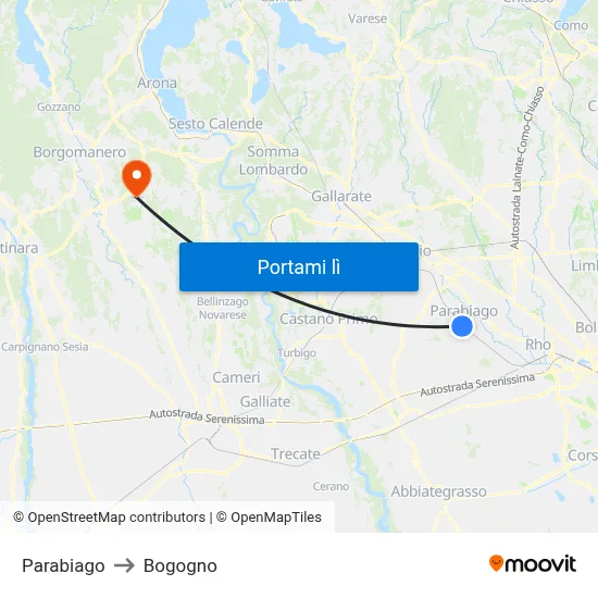 Parabiago to Bogogno map