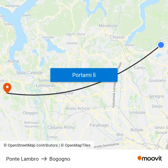 Ponte Lambro to Bogogno map