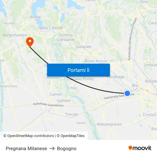 Pregnana Milanese to Bogogno map