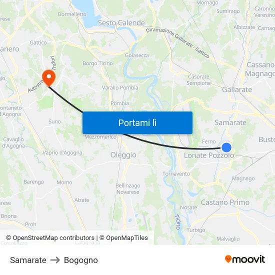 Samarate to Bogogno map