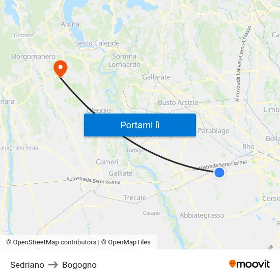 Sedriano to Bogogno map
