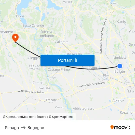 Senago to Bogogno map