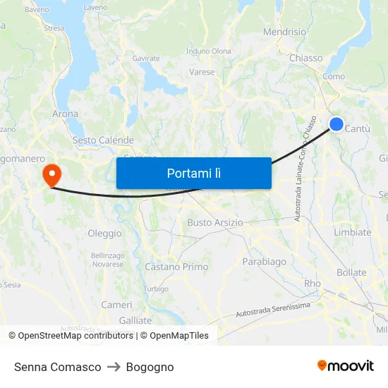 Senna Comasco to Bogogno map