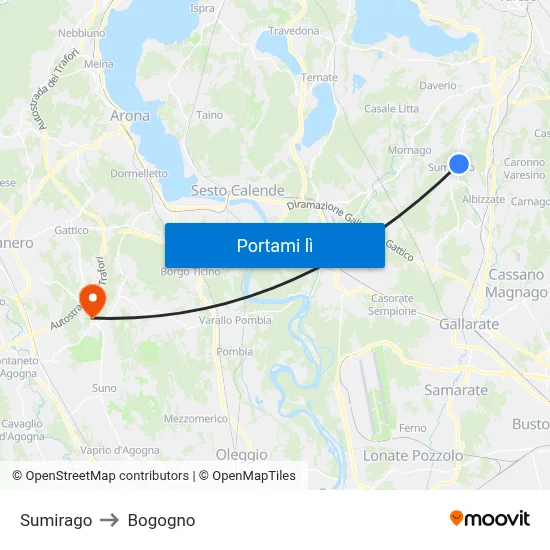Sumirago to Bogogno map